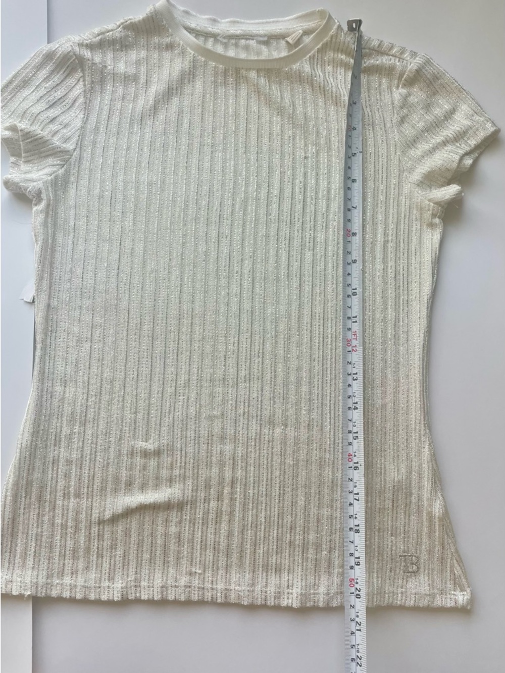 Light Cream Ribbed Short-Sleeve Knit Top - Picture 6 of 7